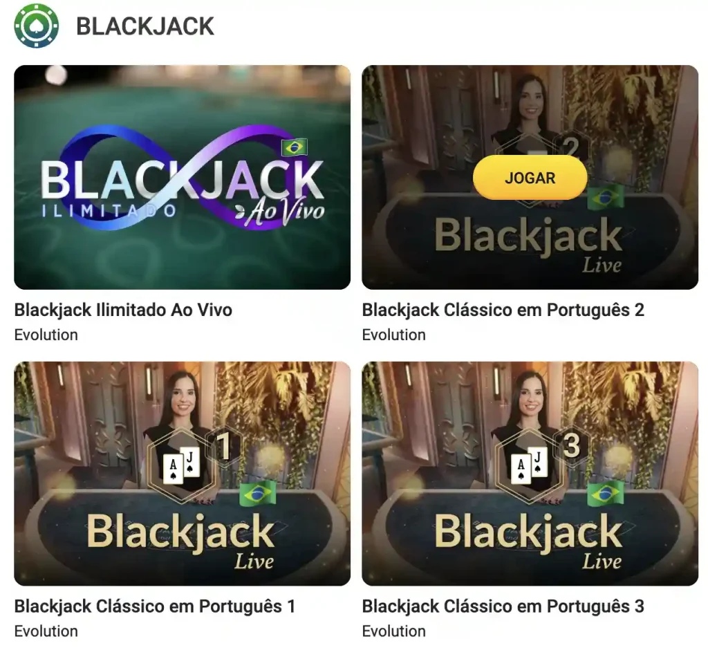 Vários tipos de blackjack ao vivo Brazino777